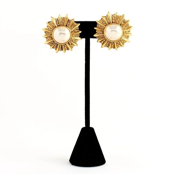 Authentic Chanel Vintage Gold Plated Starburst Earrings - Picture 2 of 5